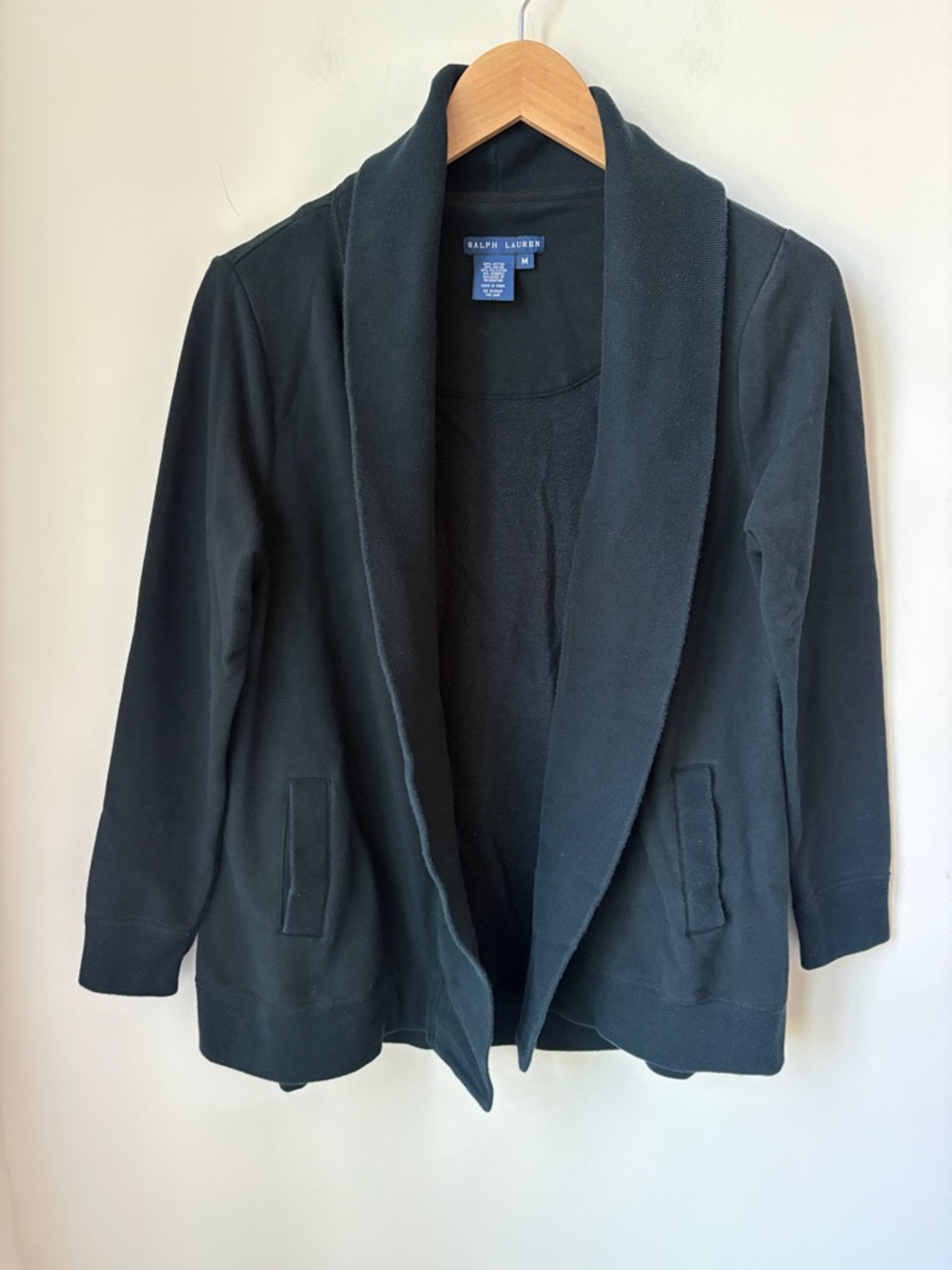 Ralph Lauren Open Front Shawl Collar Sweatshirt Cardigan Interior Lounge Size M